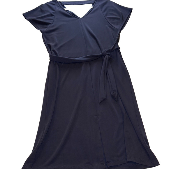 Sabie XS Navy Tie front Dress, Front Slit Boho chic Relaxed glam minimalist - Picture 1 of 6